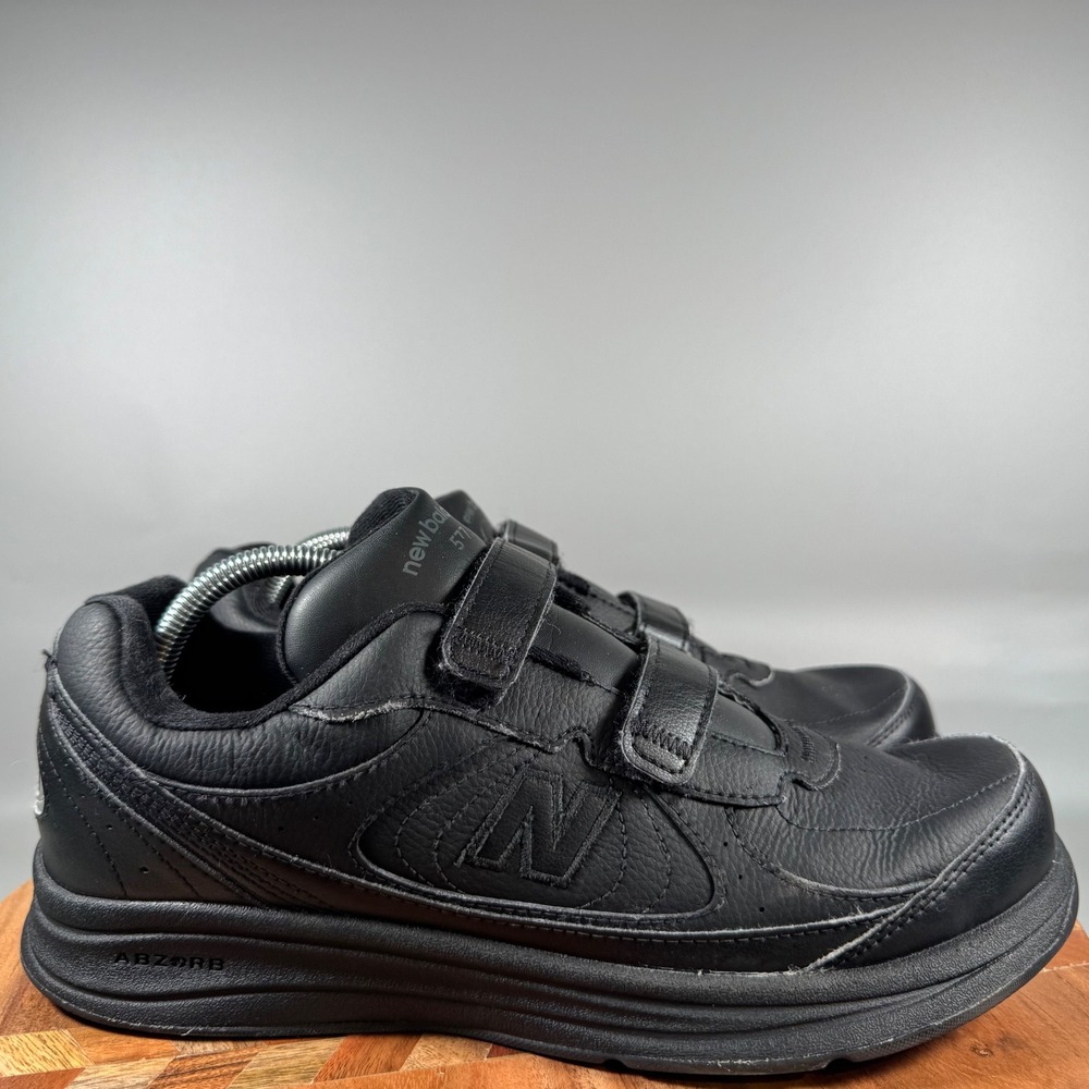 New Balance 577 Walking Shoes Mens 10.5 B Black Leather Hook Loop WW577BK ABZORB